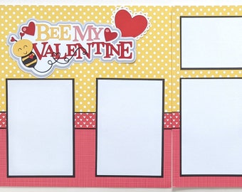 Valentines Day Scrapbook Layout - Scrapbook Page - Bee My Valentine - Love - Children - Grandchildren - Class Party - Boys - Girls