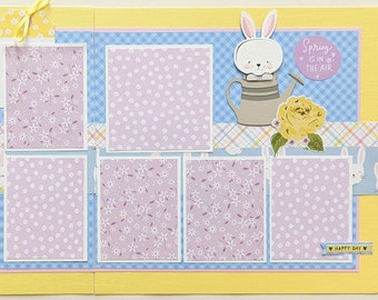 Spring Scrapbook Layout - Premade Scrapbook Page - Springtime - Family - Outdoors - Outside - Play - Bunny - Easter