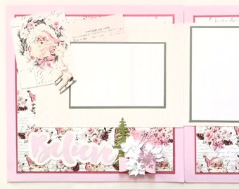 Scrapbook Layout for Christmas - Christmas photos - Scrapbook Page - Santa - Pink - Feminine - Scrapbooking - Vintage