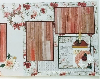 Country Christmas Scrapbook Layout - Scrapbook Page Christmas - Shabby Chic - Two Page - Holiday - Photos - Memories