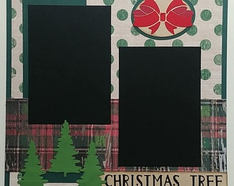 Christmas tree scrapbook layout - Decorating Christmas Tree - Cutting Down the Tree - Premade Scrapbook