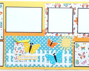 Premade Scrapbook Layout - Spring - Scrapbooking - Butterflies - Outdoors - Outside - Family Outing - Spring Day  - Playing