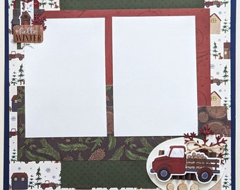 Winter Scrapbook Page - Scrapbook Layout for Winter - Scrapbooking - Snow - Outdoors - Cabin - Red Truck