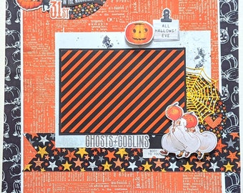 Halloween - Premade Scrapbook Layout - Ghosts - Pumpkins - Jack o Lantern - Trick or Treat - October - Party - Pumpkin Carving