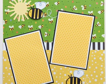 Premade Scrapbook Layout - Bees - Summer - Spring - Outside - Outdoors - Family - Girls - Baby Shower - Picnic - Scrapbook Page