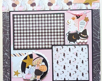 Halloween Scrapbook Layout - Pink and Black Halloween - Witch - Girls - Trick or Treat - Costume - Halloween - Party - Pumpkins