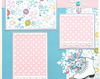 Ice Skating - Scrapbook Layout - Premade - Scrapbook Page - Scrapbooking - Winter - Snowflakes - Outdoor Play - Girls - Family