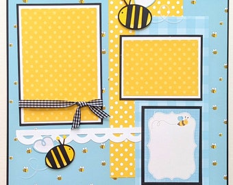 Bee Scrapbook Layout - Premade Scrapbook Page - Spring - Summer - Bumblebee - Outdoors - Outside - Play