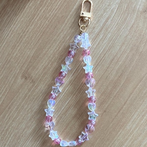 Soft Girl Summer Aesthetic Coquette Y2K Phone Charm - Pink Beads Heart Phone Strap