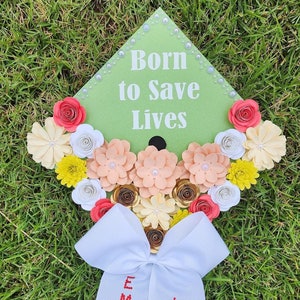 Graduation Cap Topper, EMT graduation cap, Custom Graduation topper, Floral graduation cap, 2025 Graduation, lifeline graduation cap,