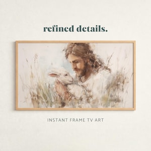 Samsung Frame TV Art Christliches Wandbild Aquarell Jesus Christus mit Lamm, spirituelle Kunst, digitaler Sofortdownload, Taufe