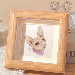 Mini Custom Pet Portrait, Dog Portrait, Cat Portrait, Pet Memorial, Hand Drawn, Original Art, Framed Portrait