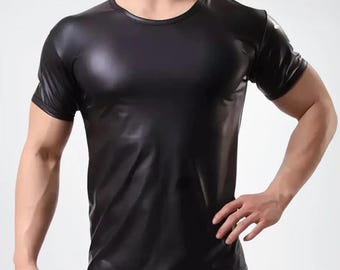 Men's Genuine Leather T-Shirt – Slim Fit Clubwear Tee