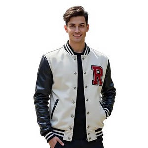 Men’s Custom Varsity Letterman Jacket | Black Wool Blend with Leather Sleeves | Personalized College Bomber Jacket with Initial Patch