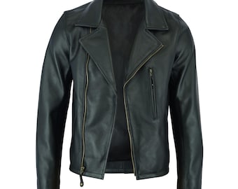 Men's Top-Grain Cowhide Biker Jacket – Distressed Vintage Leather Motorcycle Jacket