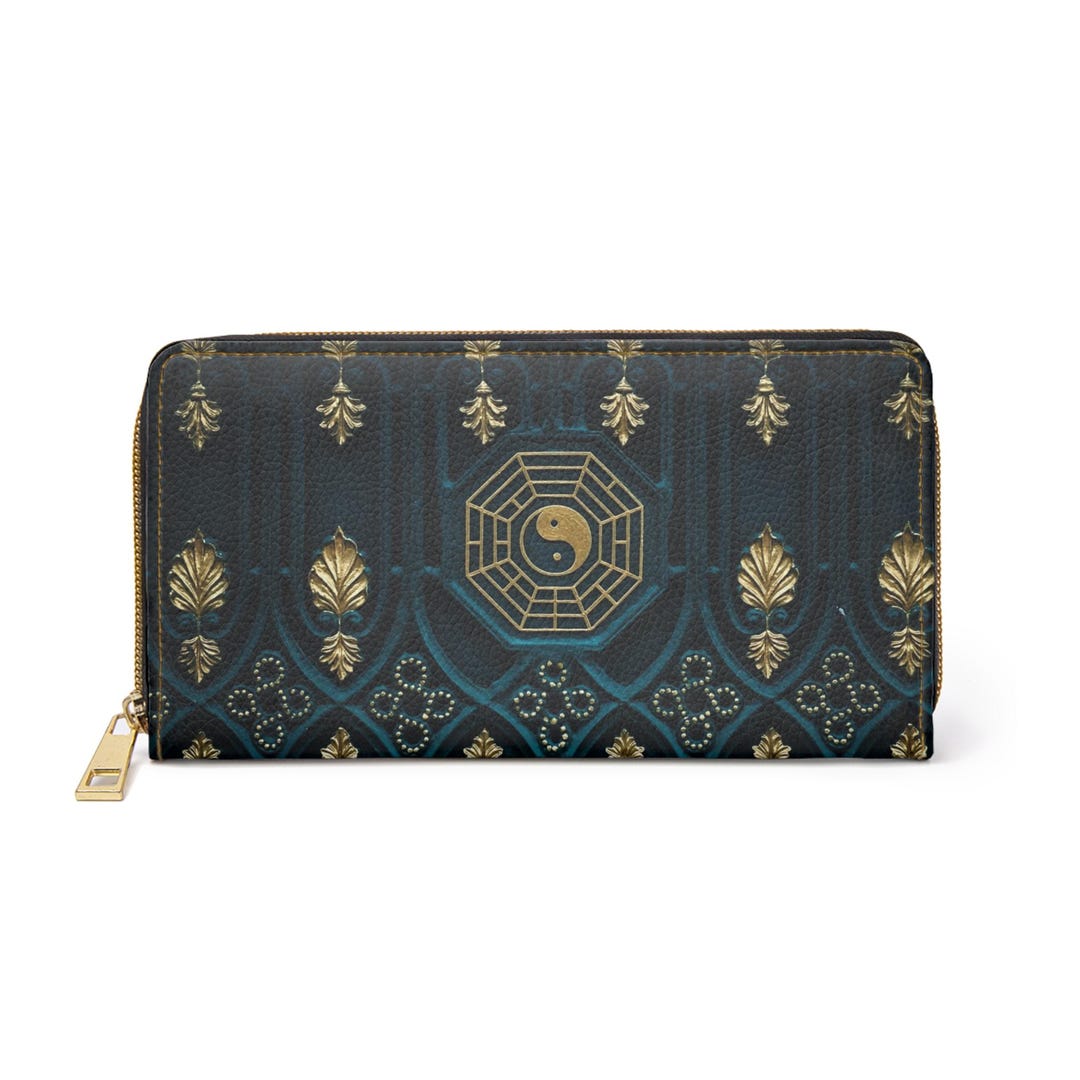 Zipper Wallet, Yin Yang Balance Design, Gold and Turquoise Wallet, Chic ...