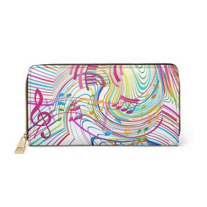 Cartera con cremallera, Cartera para amantes de la música, Cartera con notas musicales, Cartera elegante, Cartera elegante, Cartera de moda, Cartera brillante, Cartera feliz, Regalo para
