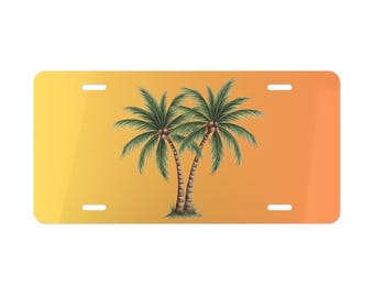 Tropiska palmer sminkskylt | Registreringsskylt med solnedgång