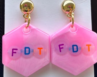 Pink FDT Resin Earrings Anti Trump Statement Jewelry Bold Protest Earrings Handmade Political Gift Bright F Trump Gift