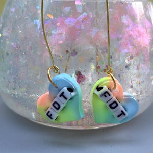 Pastel Rainbow FDT Earrings Anti Trump Resin Hearts Political Protest Jewelry F Donald Trump Gift LGBTQ+ Pride Earrings Resistance Gift