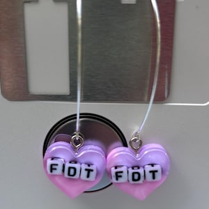 FDT Heart Earrings F Donald Trump Resin Jewelry Anti-Trump Glitter Earrings Political Statement Gift Pink Purple Dangles Long Subtle FDT