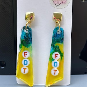 FDT Statement Earrings Anti Trump Resin Jewelry Yellow Blue Protest Dangles Bold Political Earrings F Donald Trump Gift Solidarity Statement