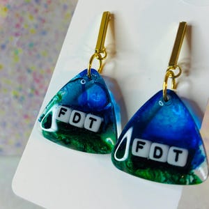 FDT Resin Earrings Blue and Green F Donald Trump Earrings Political Statement Jewelry Anti-Trump Gift Progressive Handmade Dangles Liberal