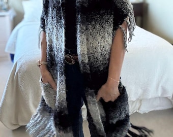Crochet Pocket Shawl PATTERN: Easy Shell Stitch, Fringed Wrap (PDF Pattern)