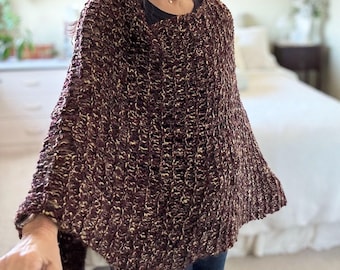 Easy Asymmetrical Knitting Poncho PATTERN: Womens Wrap (PDF Pattern)