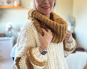 Oversized Bulky Sweater Crochet Pattern with Removable Cowl Collar: Two Piece Set