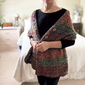 Easy Beginner Crochet Shawl PATTERN: Women's  Wrap With Optional Buttons (PDF Pattern)