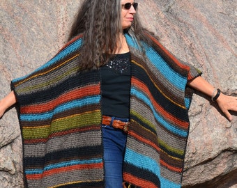 Tunisian Crochet Ruana Poncho Wrap for Women Easy Stash Buster Pattern