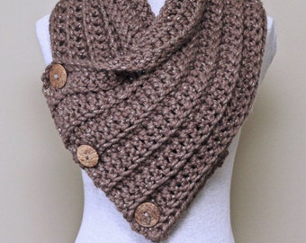 Chunky Crochet Cowl Pattern: Bulky Button Neck Warmer (PDF Pattern)