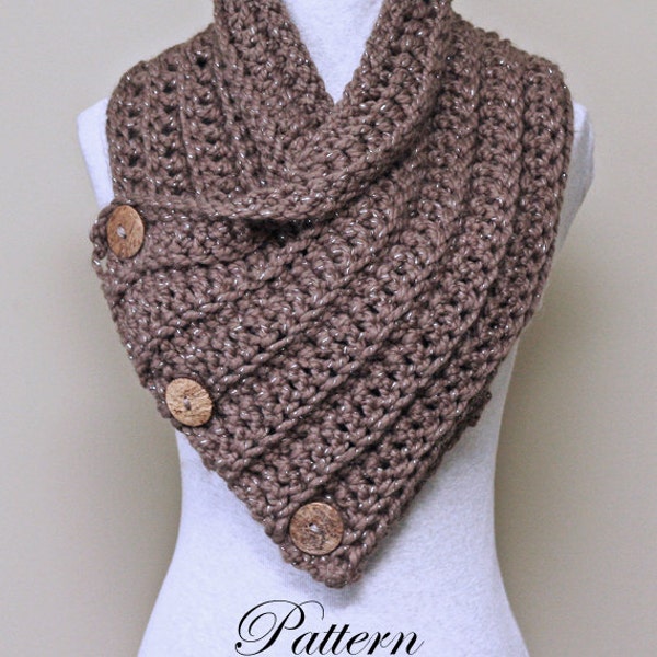 Chunky Crochet Cowl PATTERN Neck Warmer with Buttons Bulky Scarf Neckwarmer for Women Easy Q Hook Pattern