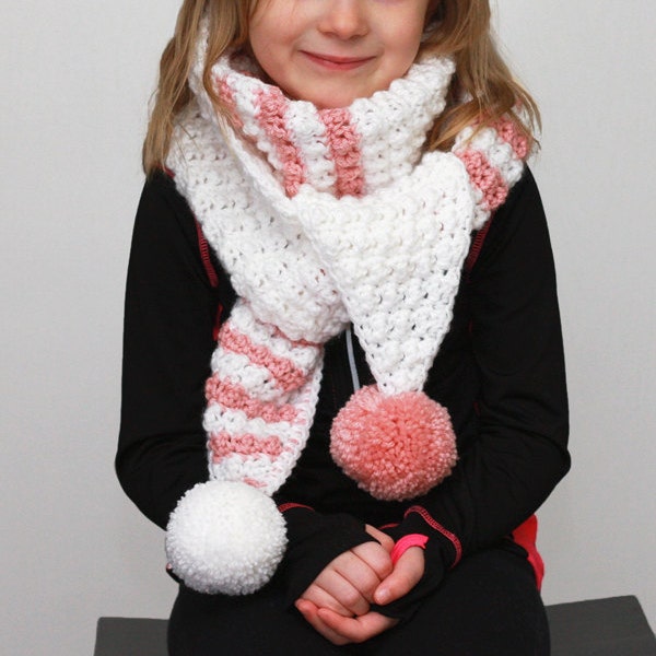 Kids Adults Pom Pom Scarf Crochet PATTERN / Easy Beginner PATTERN