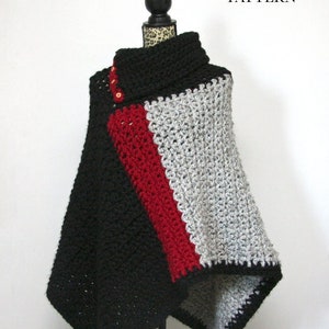 Poncho Crochet PATTERN Colour Block Chunky Poncho Wrap for Women