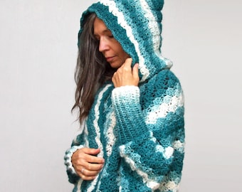 Crochet PATTERN Hooded Cocoon Shrug, Cardigan Sweater for Women, Easy Pattern