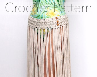 Crochet Beach Skirt PATTERN: Boho Fringe Swimsuit Coverup (PDF Pattern)