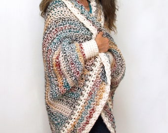 Pull cardigan surdimensionné de luxe avec motif facile au crochet, gros crochet pour femme