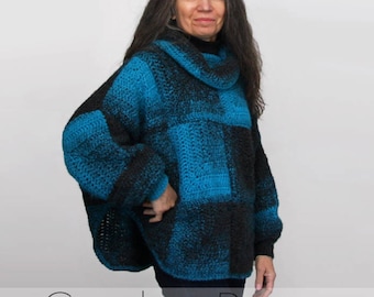 Crochet Poncho with Sleeves PATTERN Granny Squares Swoncho Batwing Sweater with Cowl Neckline Easy Crochet Pattern