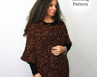 Easy Knit Asymmetrical Poncho PATTERN / Womens Wrap / Mela Poncho