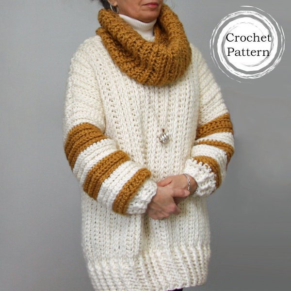 CROCHET PATTERN Oversized Tundra Sweater / Removable Cowl Collar