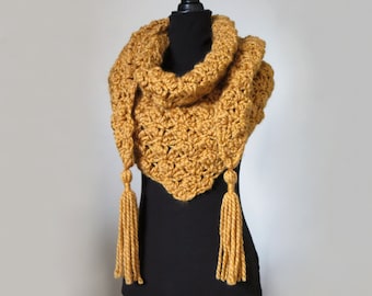Triangle Shawl Crochet PATTERN: Elongated Scarf with Tassels (PDF Pattern)