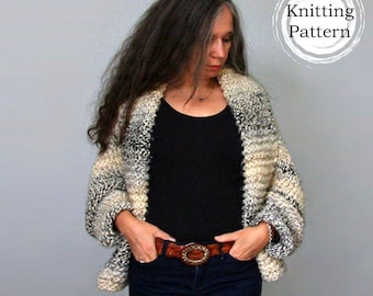 Easy Beginner Knitting PATTERN:  Womens Chunky Cardigan Sweater Convertable Shrug