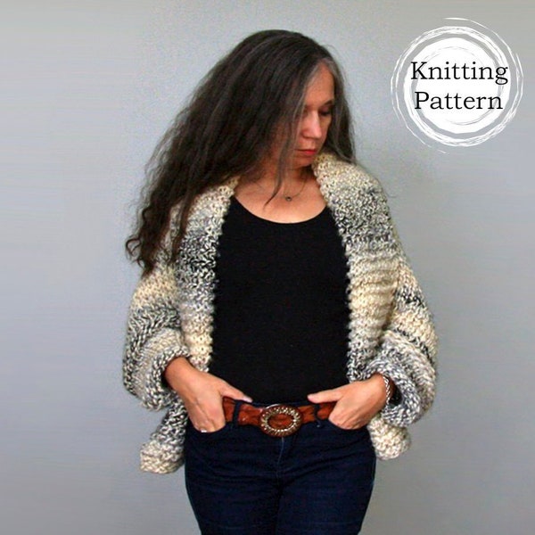 Easy Knitting PATTERN Womens Chunky Cardigan Sweater Convertable Shrug