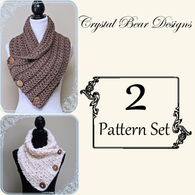 Crochet Cowl PATTERN Set Neck Warmer Scarf for Women Two Pattern Set Discount Bundle Easy Patterns image 1