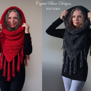 Hooded Cowl Crochet PATTERN Mini Fringed Poncho for Women Easy Q Hook Crochet Pattern