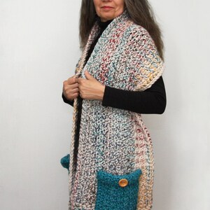 Pocket Shawl Crochet PATTERN Easy Chunky Rectangle Wrap for Women Q Hook Pattern image 4