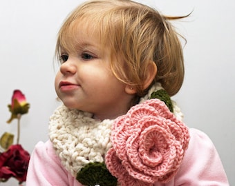 CROCHET PATTERN Chunky Ear Warmer Headband / Neck Warmer with Flower, Girls Toddler Child Adult Kids