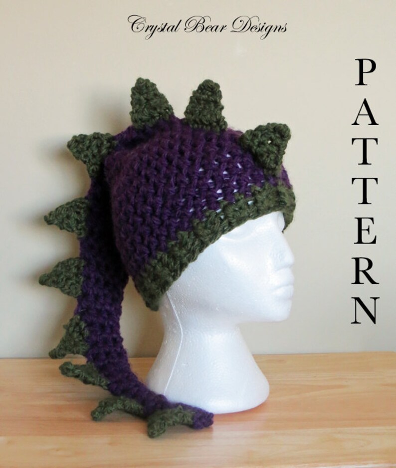 Crochet Dinosaur Hat PATTERN: Dragon Beanie in Multiple Sizes image 5